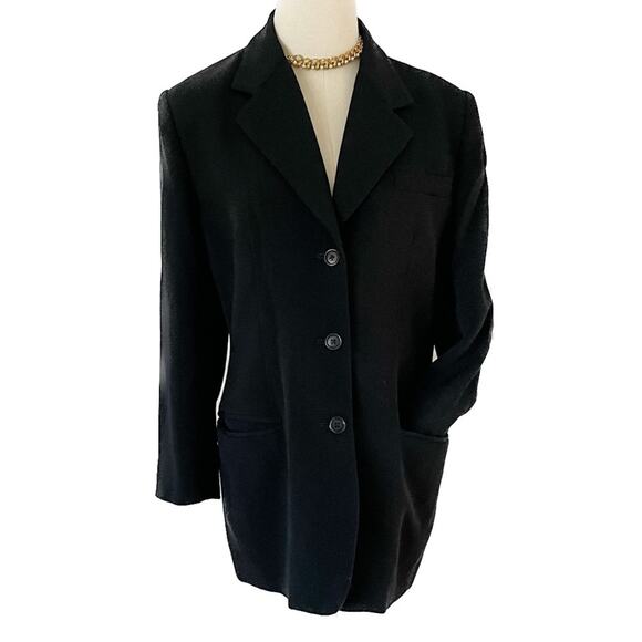 Vintage AKA Eddie Bauer 100% wool ribbed knit blazer jacket black size 10P - Picture 7 of 7